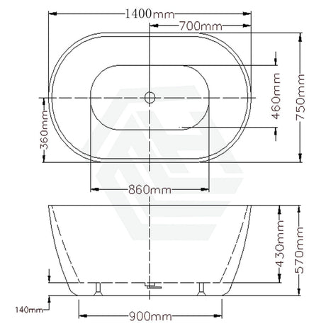 1400/1530/1690mm Noah Oval Freestanding Bathtub Acrylic Matt White No Overflow 1400mm