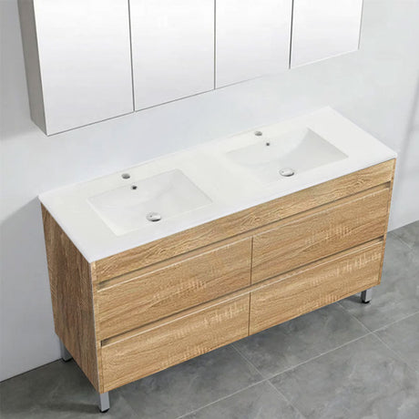 600-1500Mm Freestanding Bathroom Floor Vanity White Oak Wood Grain Pvc Filmed Cabinet Only 