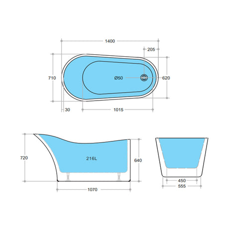 1485/1700mm Bevel Freestanding Bathtub Acrylic Gloss White Special Shape No Overflow