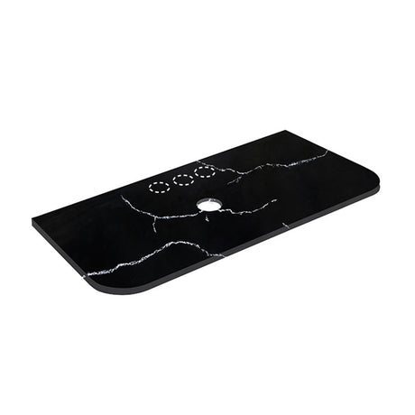 Lukka 12mm Thick Calacatta Night Curved Edge Solid Surface Stone Top with Center Waste Hole,  12 /10/2 O'clock Semi Drilled Tap Hole Available 605-1805mm